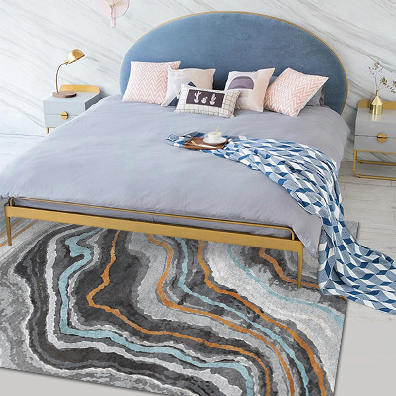 Stylischer Modernismus Teppich Mehrfarbig Aquarell und Wirbel gestreiftes Muster Teppich Haustierfreundlich Rutschfest Waschbarer Teppich für Dekoration