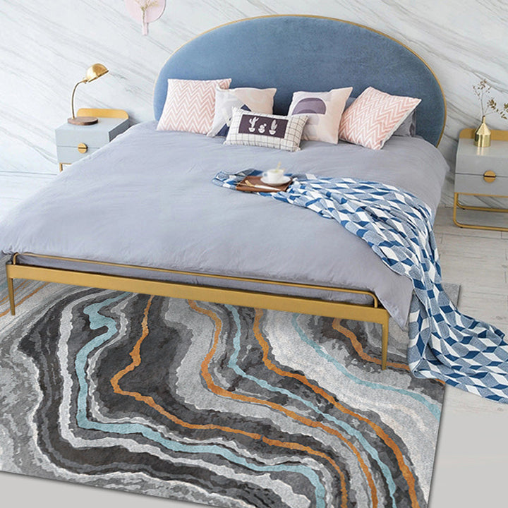 Stylischer Modernismus Teppich Mehrfarbig Aquarell und Wirbel gestreiftes Muster Teppich Haustierfreundlich Rutschfest Waschbarer Teppich für Dekoration