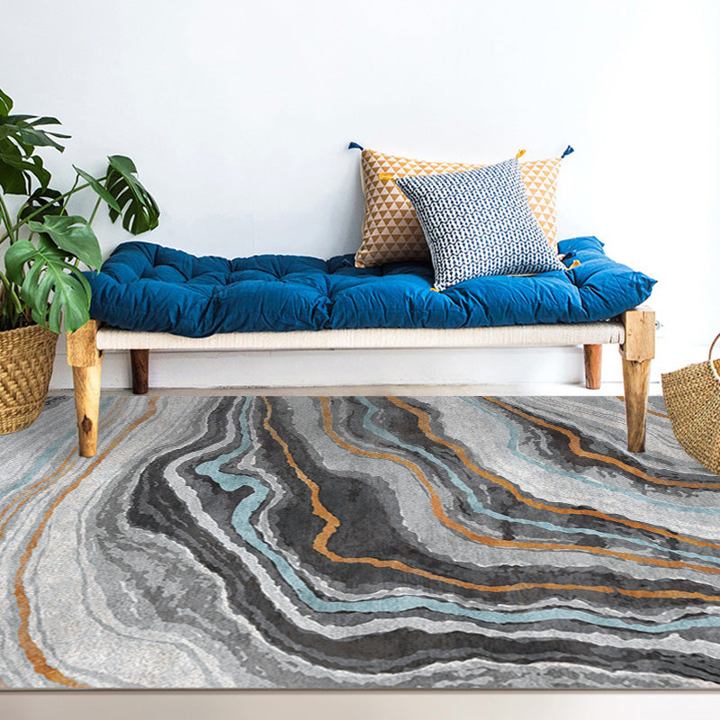 Stylischer Modernismus Teppich Mehrfarbig Aquarell und Wirbel gestreiftes Muster Teppich Haustierfreundlich Rutschfest Waschbarer Teppich für Dekoration