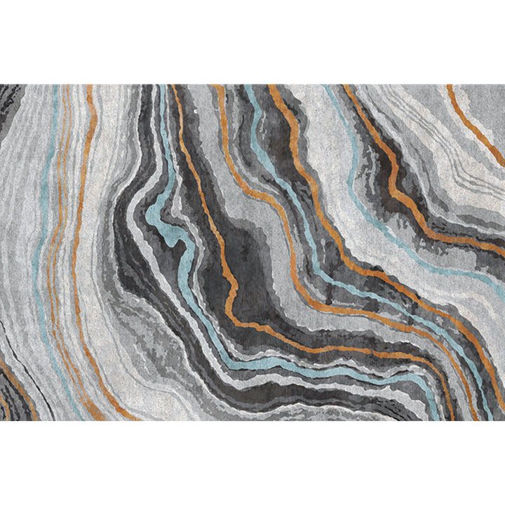 Stylischer Modernismus Teppich Mehrfarbig Aquarell und Wirbel gestreiftes Muster Teppich Haustierfreundlich Rutschfest Waschbarer Teppich für Dekoration