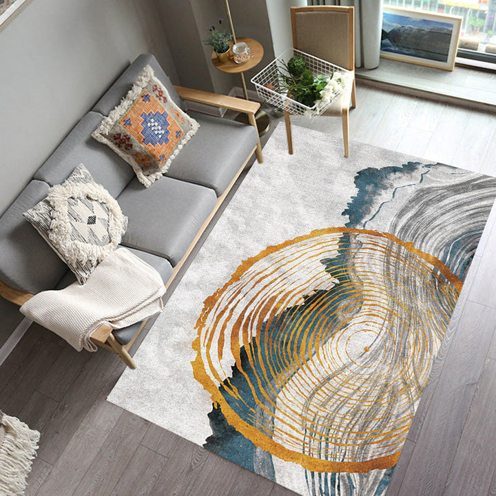 Stylischer Modernismus Teppich Mehrfarbig Aquarell und Wirbel gestreiftes Muster Teppich Haustierfreundlich Rutschfest Waschbarer Teppich für Dekoration