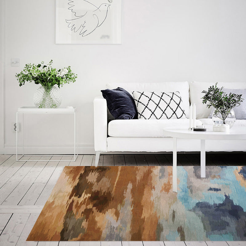 Stylischer Modernismus Teppich Mehrfarbig Aquarell und Wirbel gestreiftes Muster Teppich Haustierfreundlich Rutschfest Waschbarer Teppich für Dekoration