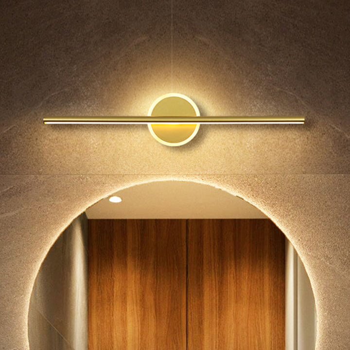 Metall Lineare und Runde Vanity Wandlampe Minimalismus LED Wand Sconce Beleuchtung in Gold, 16"/23.5"/31.5" Breite