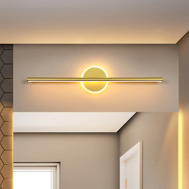 Metall Lineare und Runde Vanity Wandlampe Minimalismus LED Wand Sconce Beleuchtung in Gold, 16"/23.5"/31.5" Breite