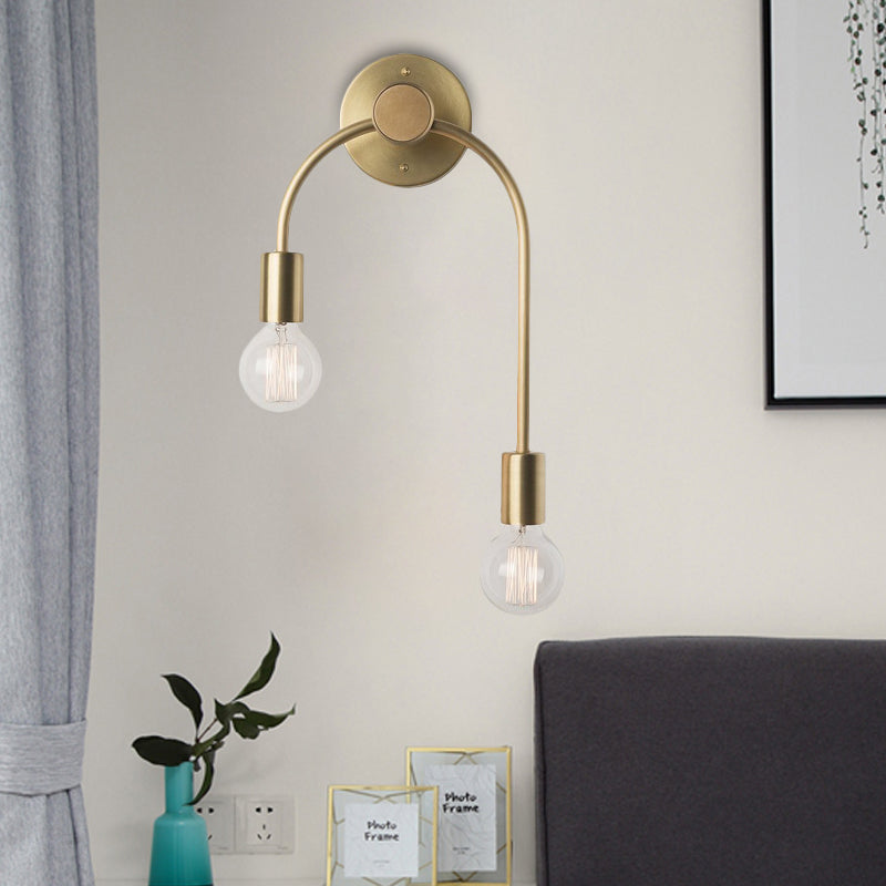 Swoop Arm Eisen Wandmontierte Lampe Minimalistisch 2-Licht Schwarz/Gelb Wandleuchte mit Bare Bulb Design