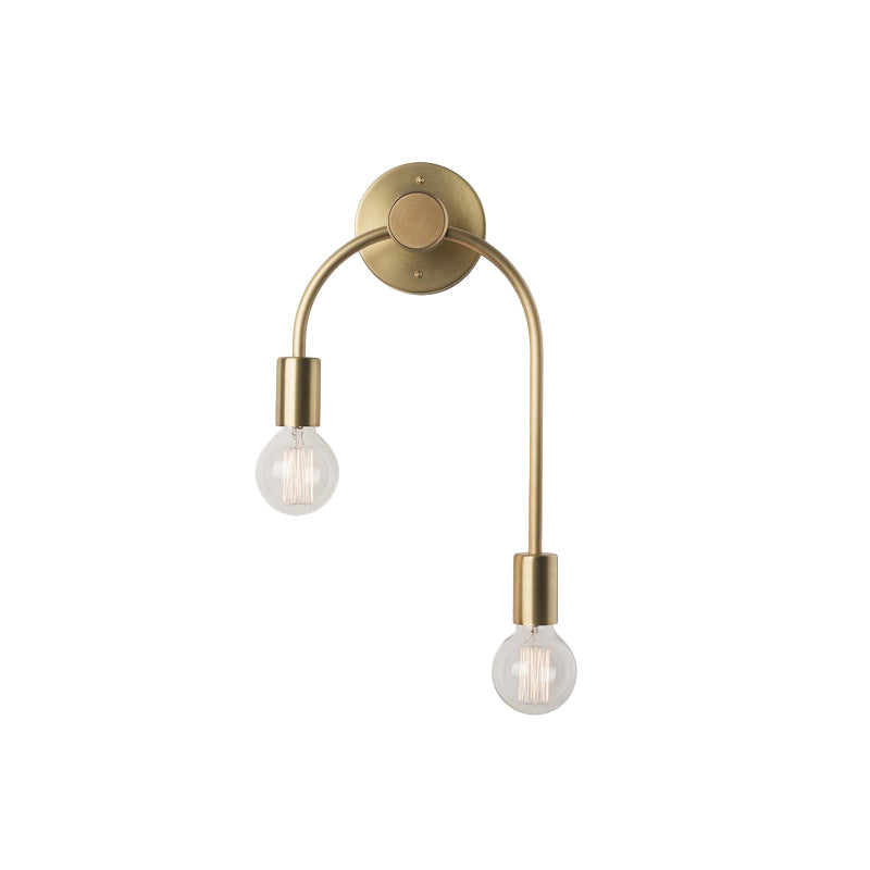 Swoop Arm Eisen Wandmontierte Lampe Minimalistisch 2-Licht Schwarz/Gelb Wandleuchte mit Bare Bulb Design