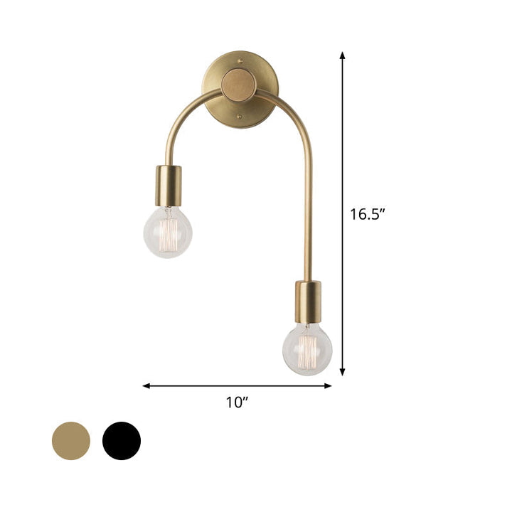 Swoop Arm Eisen Wandmontierte Lampe Minimalistisch 2-Licht Schwarz/Gelb Wandleuchte mit Bare Bulb Design