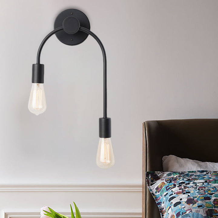 Swoop Arm Eisen Wandmontierte Lampe Minimalistisch 2-Licht Schwarz/Gelb Wandleuchte mit Bare Bulb Design