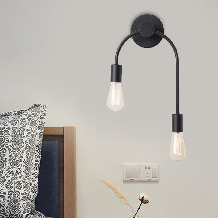 Swoop Arm Eisen Wandmontierte Lampe Minimalistisch 2-Licht Schwarz/Gelb Wandleuchte mit Bare Bulb Design