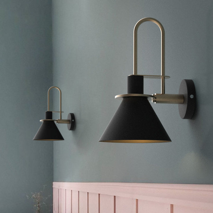 Schwarz/Weiß/Grün Cone Wandlampe Macaron 1-Licht Metall Wandmontierte Lampe mit gebogenem Arm für Schlafzimmer, Warm/Weiß Licht