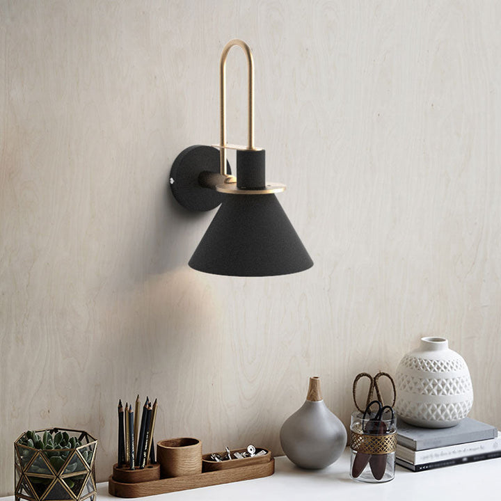 Schwarz/Weiß/Grün Cone Wandlampe Macaron 1-Licht Metall Wandmontierte Lampe mit gebogenem Arm für Schlafzimmer, Warm/Weiß Licht