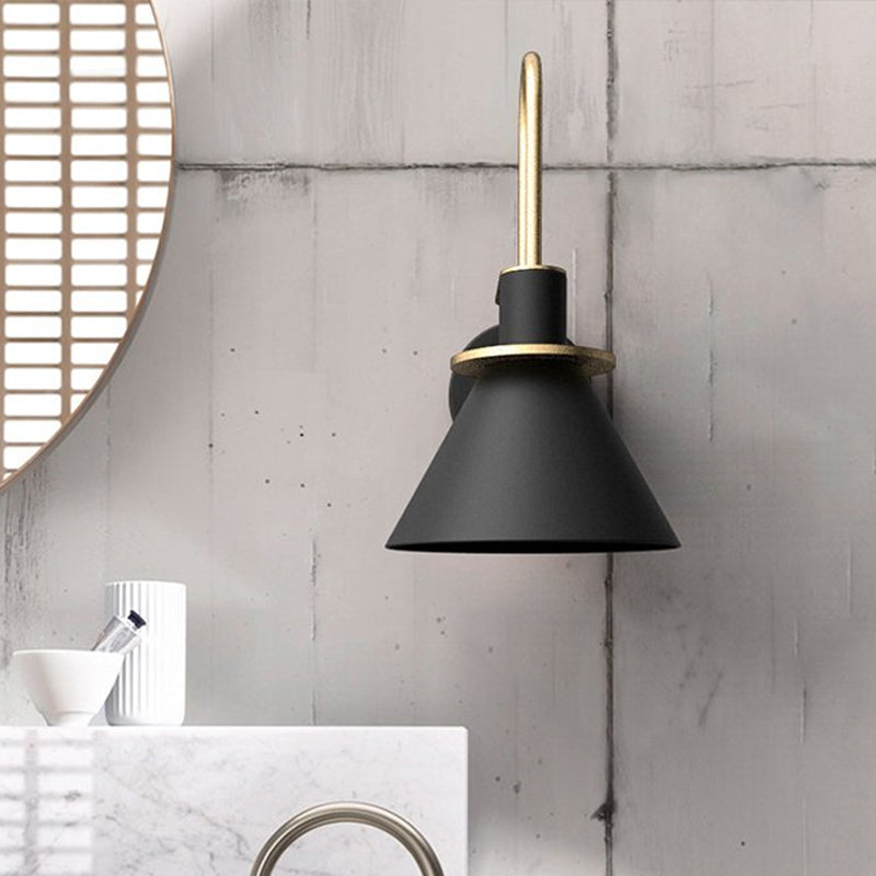 Schwarz/Weiß/Grün Cone Wandlampe Macaron 1-Licht Metall Wandmontierte Lampe mit gebogenem Arm für Schlafzimmer, Warm/Weiß Licht