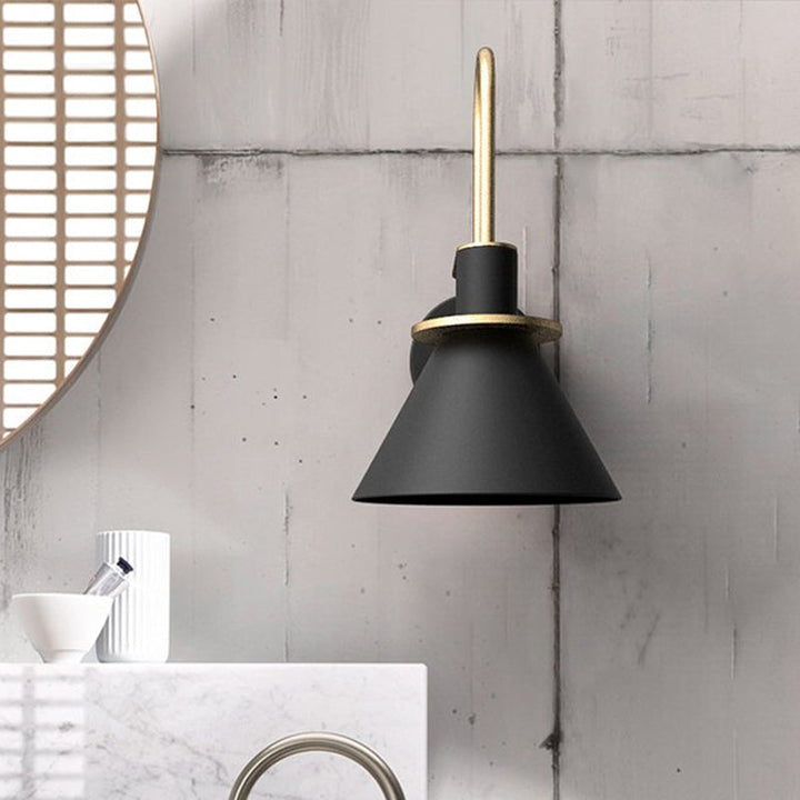 Schwarz/Weiß/Grün Cone Wandlampe Macaron 1-Licht Metall Wandmontierte Lampe mit gebogenem Arm für Schlafzimmer, Warm/Weiß Licht