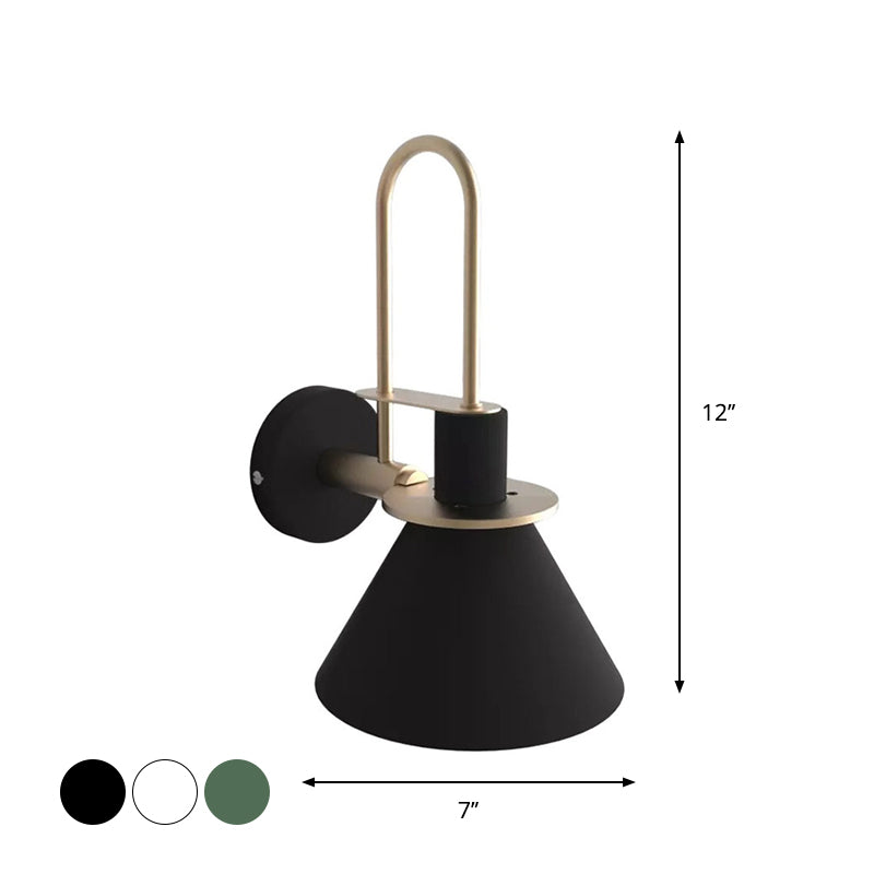 Schwarz/Weiß/Grün Cone Wandlampe Macaron 1-Licht Metall Wandmontierte Lampe mit gebogenem Arm für Schlafzimmer, Warm/Weiß Licht