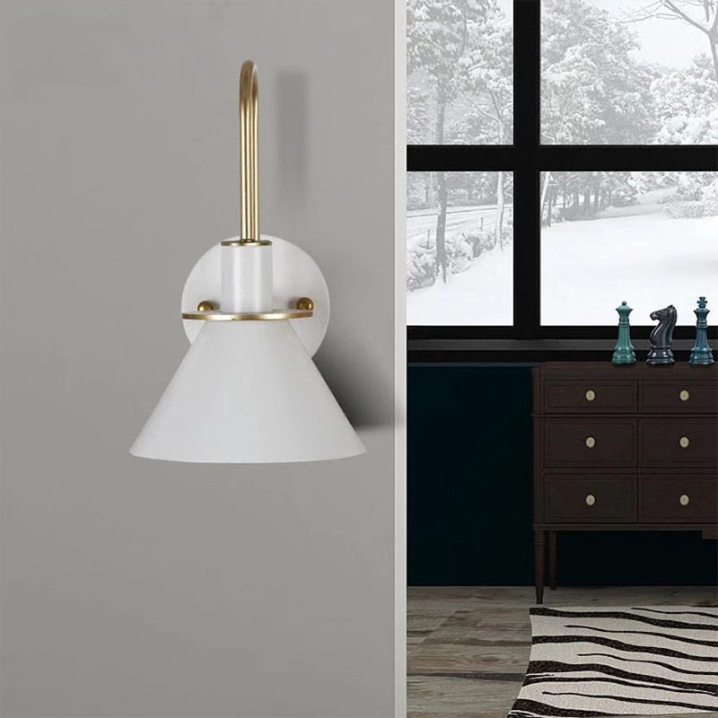 Schwarz/Weiß/Grün Cone Wandlampe Macaron 1-Licht Metall Wandmontierte Lampe mit gebogenem Arm für Schlafzimmer, Warm/Weiß Licht