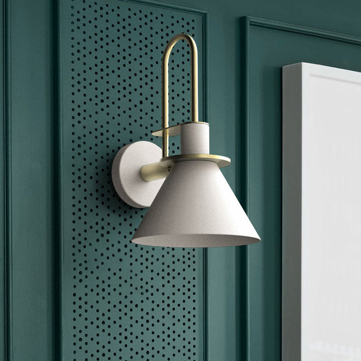 Schwarz/Weiß/Grün Cone Wandlampe Macaron 1-Licht Metall Wandmontierte Lampe mit gebogenem Arm für Schlafzimmer, Warm/Weiß Licht