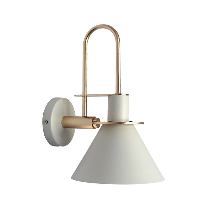 Schwarz/Weiß/Grün Cone Wandlampe Macaron 1-Licht Metall Wandmontierte Lampe mit gebogenem Arm für Schlafzimmer, Warm/Weiß Licht