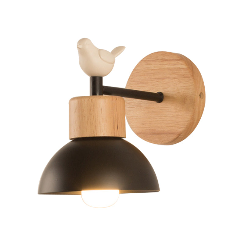 Nordic Style Wandleuchte Kuppel 1 Glühbirne Metall & Holz Wandlicht mit Vogel für Kinderzimmer