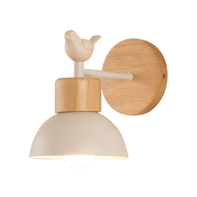Nordic Style Wandleuchte Kuppel 1 Glühbirne Metall & Holz Wandlicht mit Vogel für Kinderzimmer
