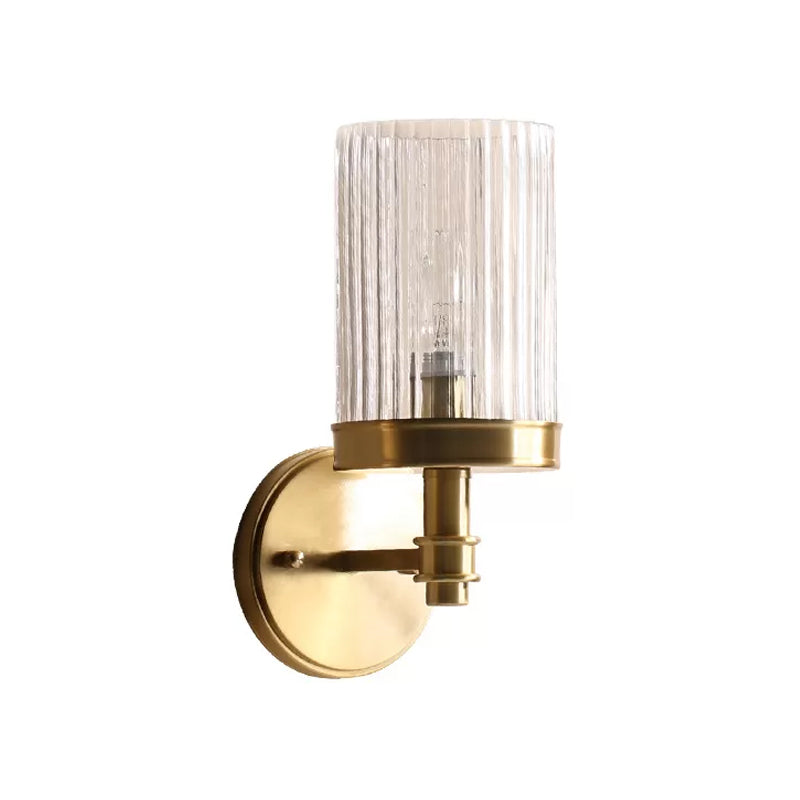 1-Licht Wandmontierte Lampe Traditionelle Zylinder Transparent Glas Wandleuchte Licht in Braun/Gold über Bett