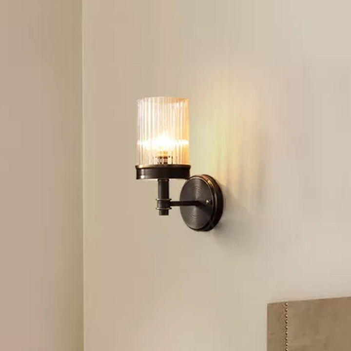 1-Licht Wandmontierte Lampe Traditionelle Zylinder Transparent Glas Wandleuchte Licht in Braun/Gold über Bett