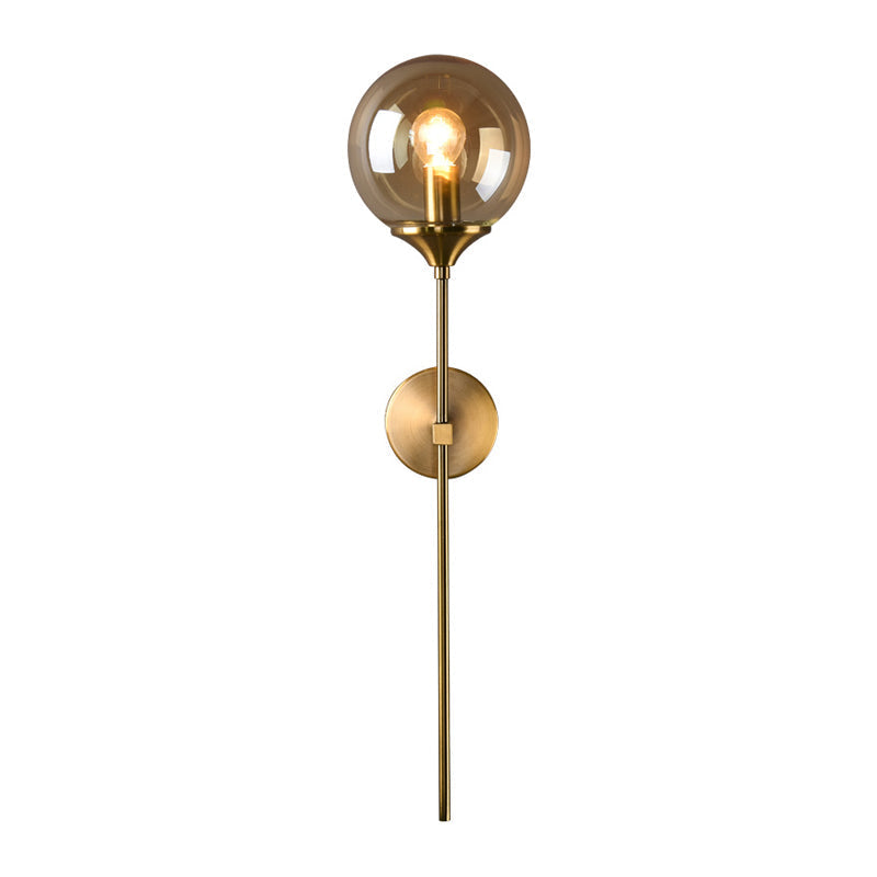Ball Shade Stift-Arm Wandbeleuchtung Postmodern Klar/Amber/Rauchgrau Glas Einzelne Messing Wandmontierte Lampe