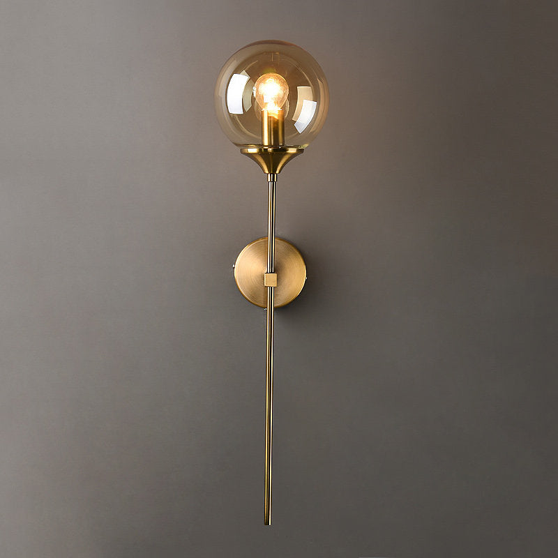 Ball Shade Stift-Arm Wandbeleuchtung Postmodern Klar/Amber/Rauchgrau Glas Einzelne Messing Wandmontierte Lampe