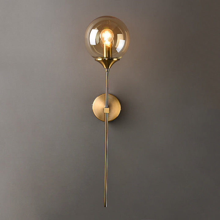 Ball Shade Stift-Arm Wandbeleuchtung Postmodern Klar/Amber/Rauchgrau Glas Einzelne Messing Wandmontierte Lampe