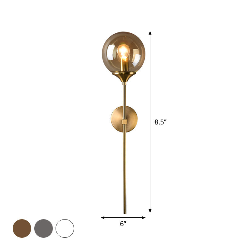 Ball Shade Stift-Arm Wandbeleuchtung Postmodern Klar/Amber/Rauchgrau Glas Einzelne Messing Wandmontierte Lampe