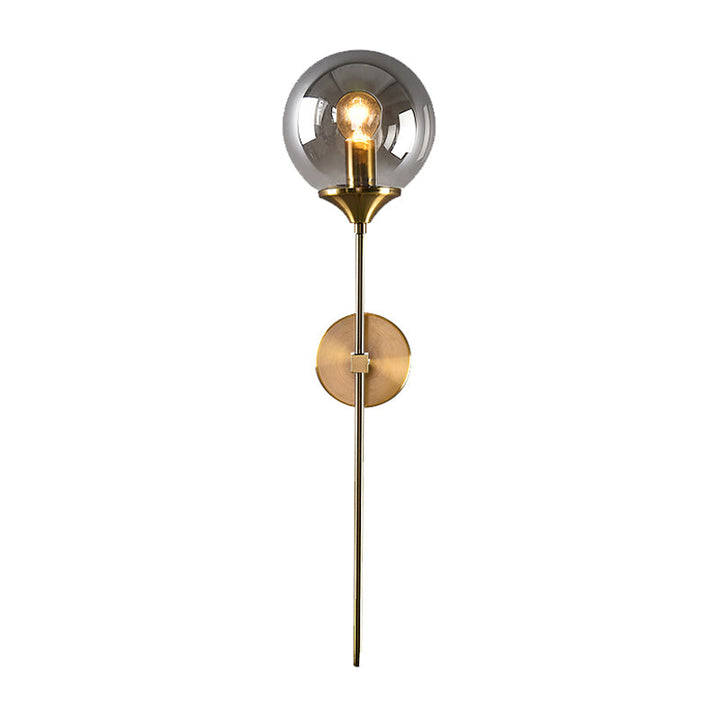 Ball Shade Stift-Arm Wandbeleuchtung Postmodern Klar/Amber/Rauchgrau Glas Einzelne Messing Wandmontierte Lampe