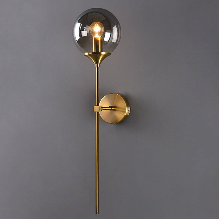 Ball Shade Stift-Arm Wandbeleuchtung Postmodern Klar/Amber/Rauchgrau Glas Einzelne Messing Wandmontierte Lampe