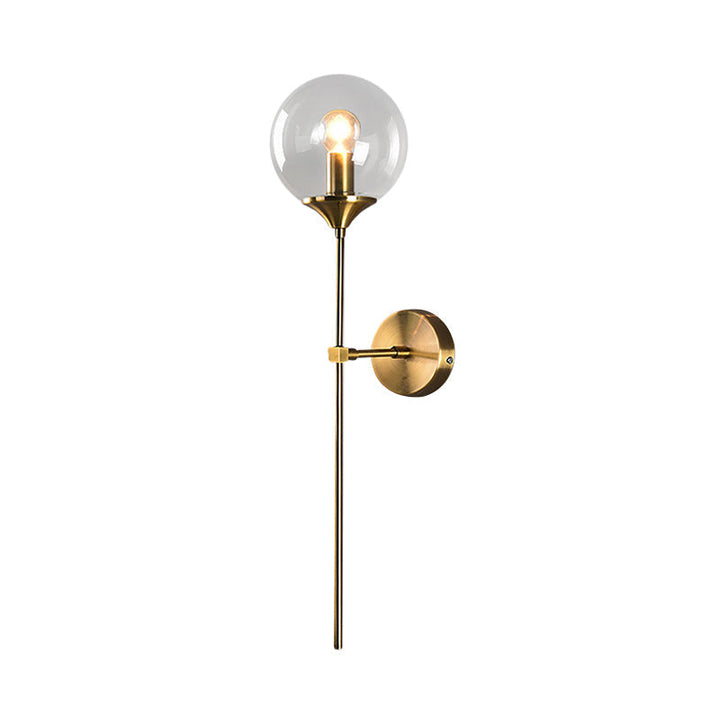 Ball Shade Stift-Arm Wandbeleuchtung Postmodern Klar/Amber/Rauchgrau Glas Einzelne Messing Wandmontierte Lampe