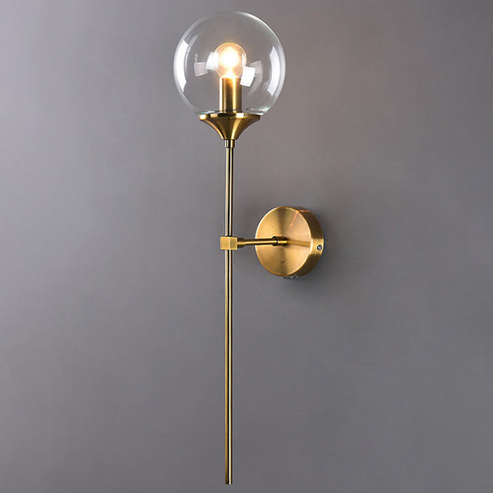Ball Shade Stift-Arm Wandbeleuchtung Postmodern Klar/Amber/Rauchgrau Glas Einzelne Messing Wandmontierte Lampe
