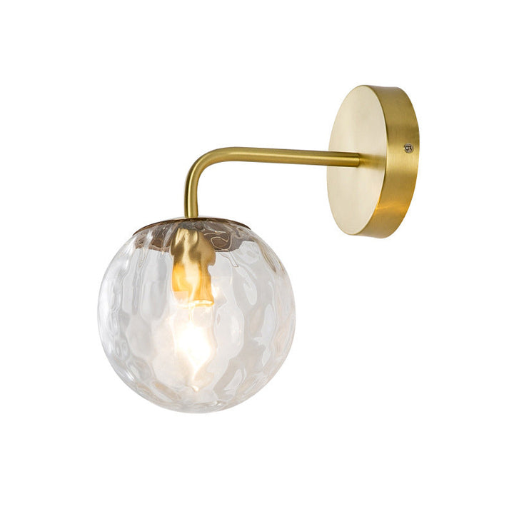 Ball-förmige Wandleuchte Minimalistisches klares gewelltes Glas 1-Licht Schlafzimmer Wandleuchte mit gebogenem Arm in Schwarz/Gold