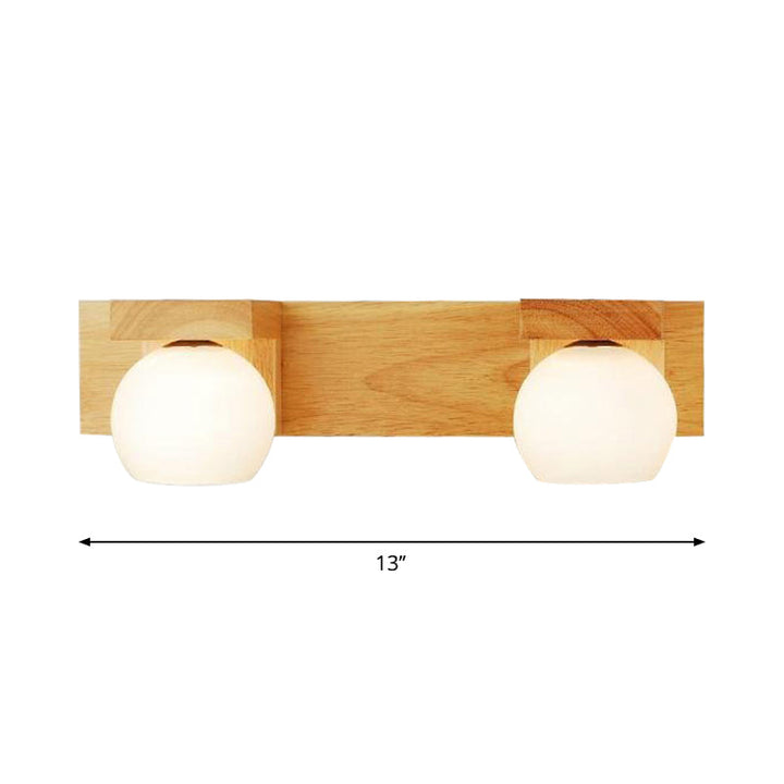 Lineare Badezimmer-Wandlampe Holz 2/3 Köpfe Nordic Wandmontage Lampe mit Ball Opalglas-Schirm