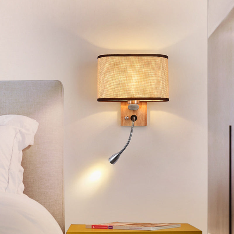 Flexibler Spotlight Nachttisch Leselampe Stoff Einzelne Nordische Wandlampe mit ovalem Stoffschirm in Beige/Flachs/Champagner