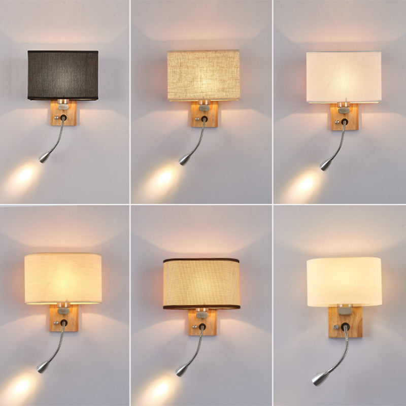 Flexibler Spotlight Nachttisch Leselampe Stoff Einzelne Nordische Wandlampe mit ovalem Stoffschirm in Beige/Flachs/Champagner