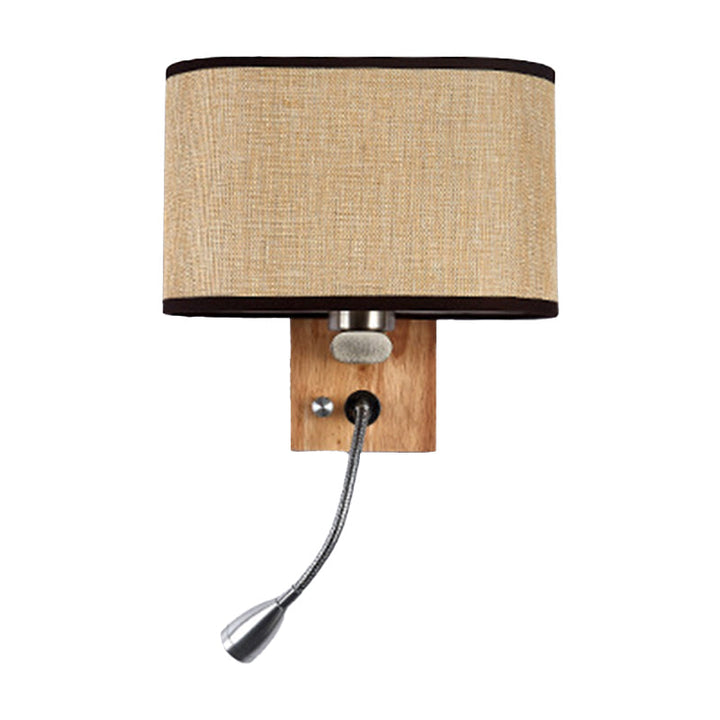 Flexibler Spotlight Nachttisch Leselampe Stoff Einzelne Nordische Wandlampe mit ovalem Stoffschirm in Beige/Flachs/Champagner