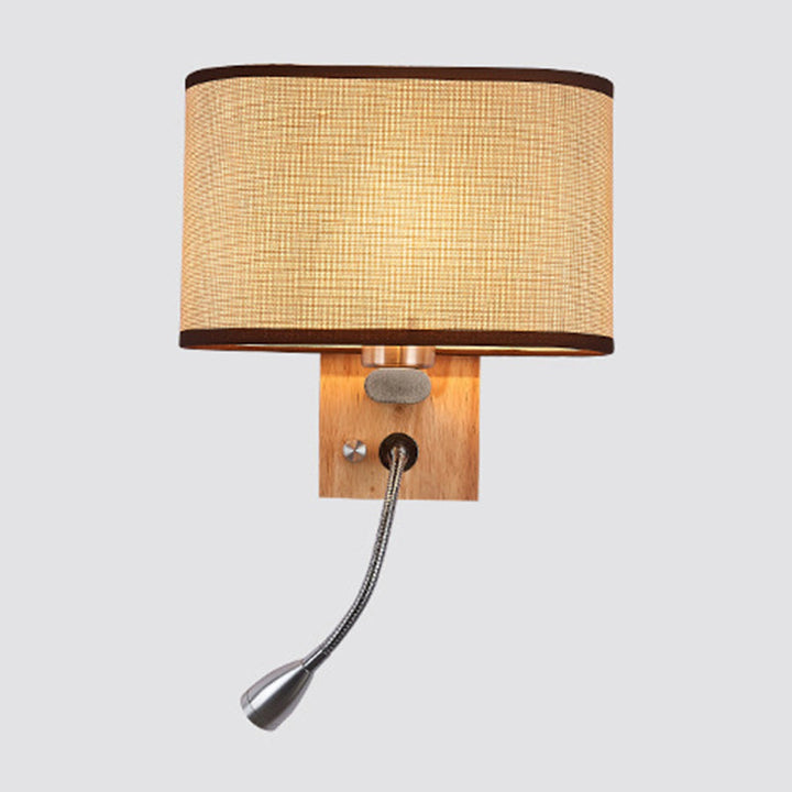 Flexibler Spotlight Nachttisch Leselampe Stoff Einzelne Nordische Wandlampe mit ovalem Stoffschirm in Beige/Flachs/Champagner