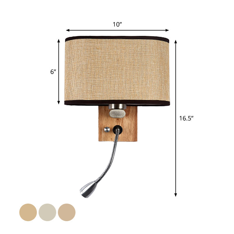 Flexibler Spotlight Nachttisch Leselampe Stoff Einzelne Nordische Wandlampe mit ovalem Stoffschirm in Beige/Flachs/Champagner