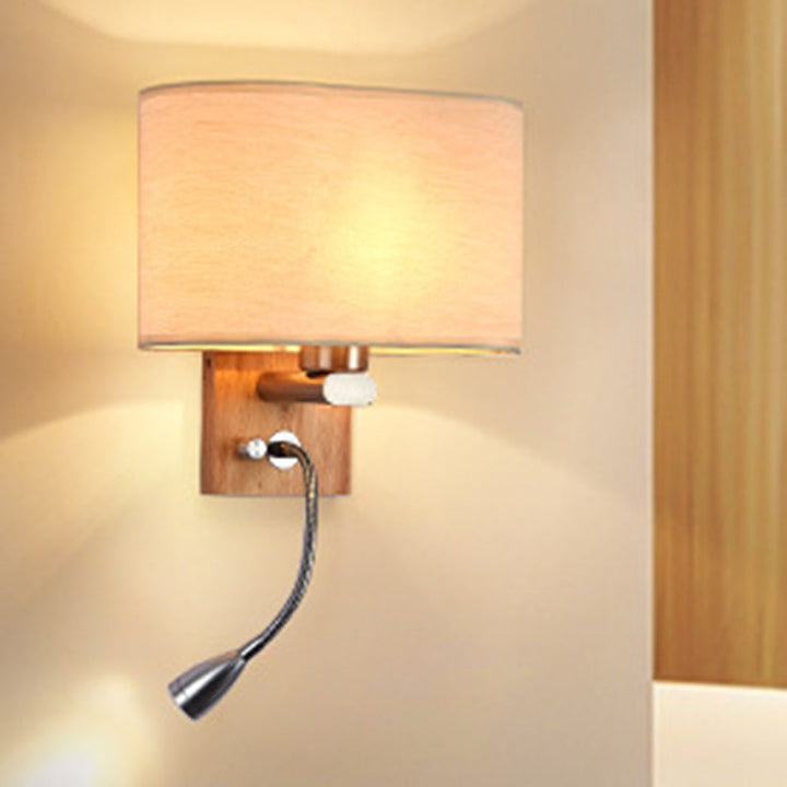 Flexibler Spotlight Nachttisch Leselampe Stoff Einzelne Nordische Wandlampe mit ovalem Stoffschirm in Beige/Flachs/Champagner