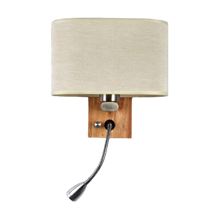 Flexibler Spotlight Nachttisch Leselampe Stoff Einzelne Nordische Wandlampe mit ovalem Stoffschirm in Beige/Flachs/Champagner