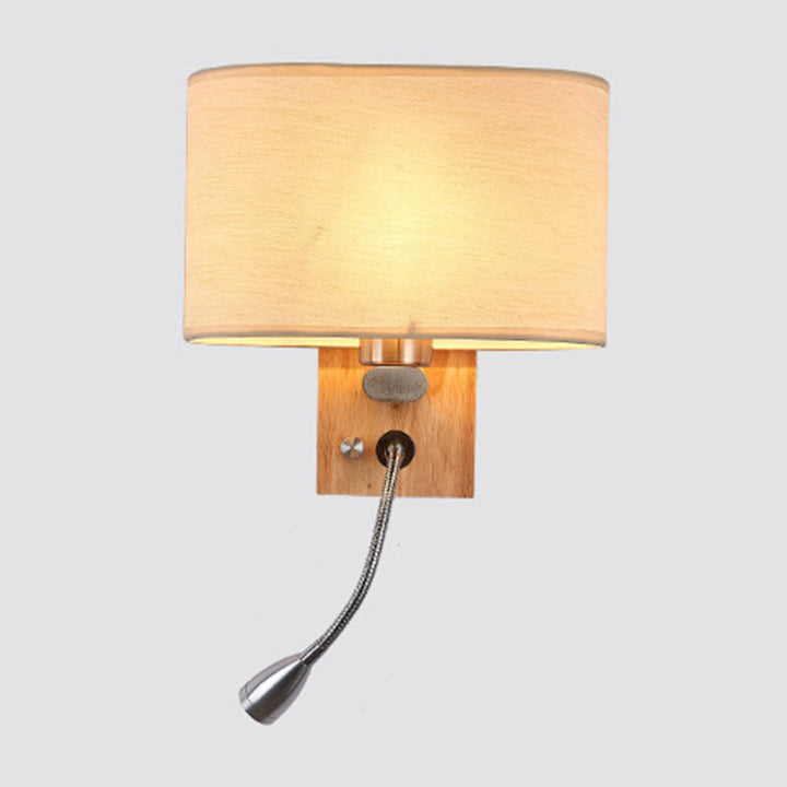 Flexibler Spotlight Nachttisch Leselampe Stoff Einzelne Nordische Wandlampe mit ovalem Stoffschirm in Beige/Flachs/Champagner