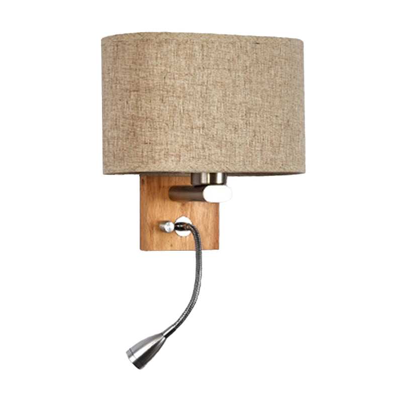 Flexibler Spotlight Nachttisch Leselampe Stoff Einzelne Nordische Wandlampe mit ovalem Stoffschirm in Beige/Flachs/Champagner