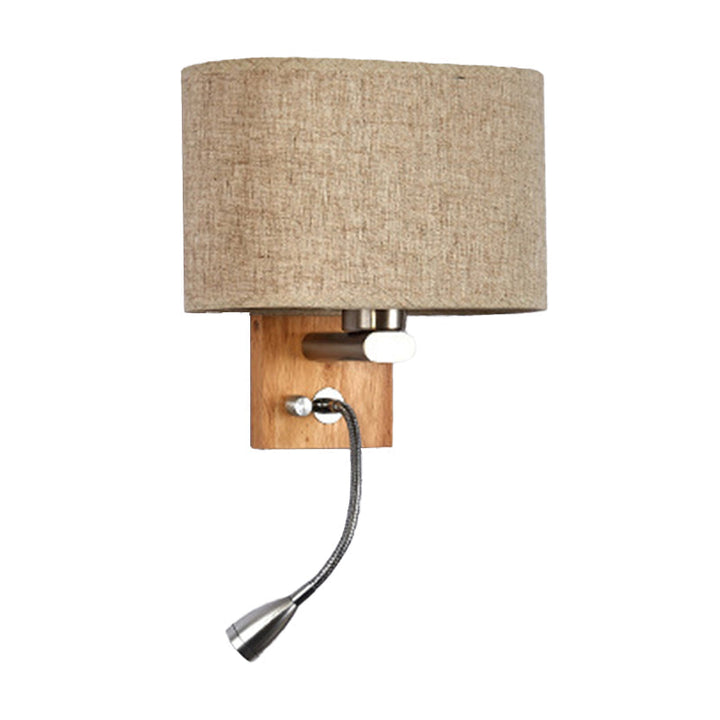 Flexibler Spotlight Nachttisch Leselampe Stoff Einzelne Nordische Wandlampe mit ovalem Stoffschirm in Beige/Flachs/Champagner