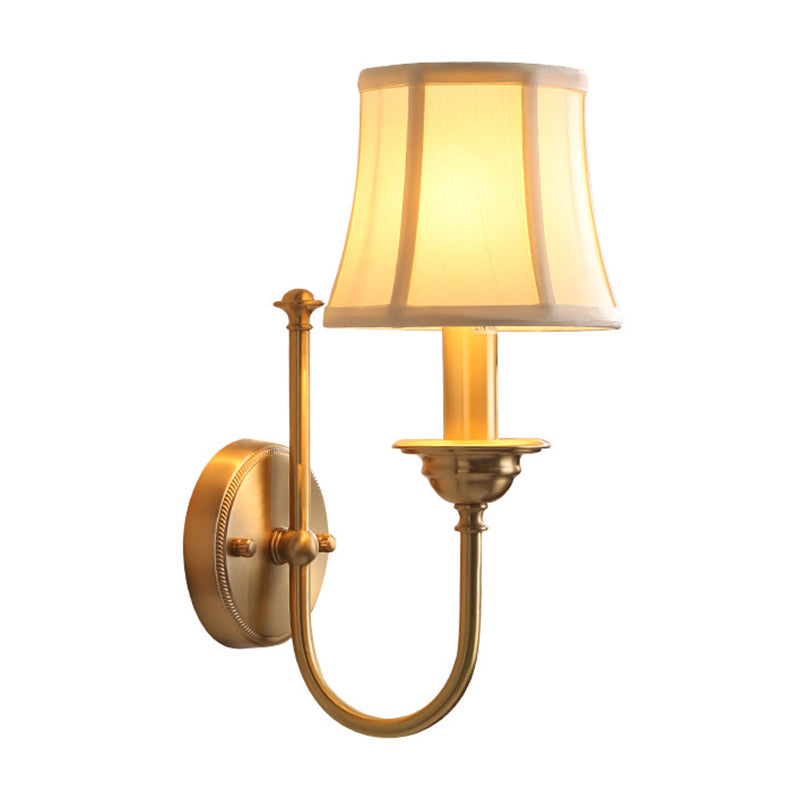 Ausladende Wohnzimmer Wandbeleuchtung Antiqued Stoff 1 Glühbirne Gold Wandlampen mit U-förmigem Arm