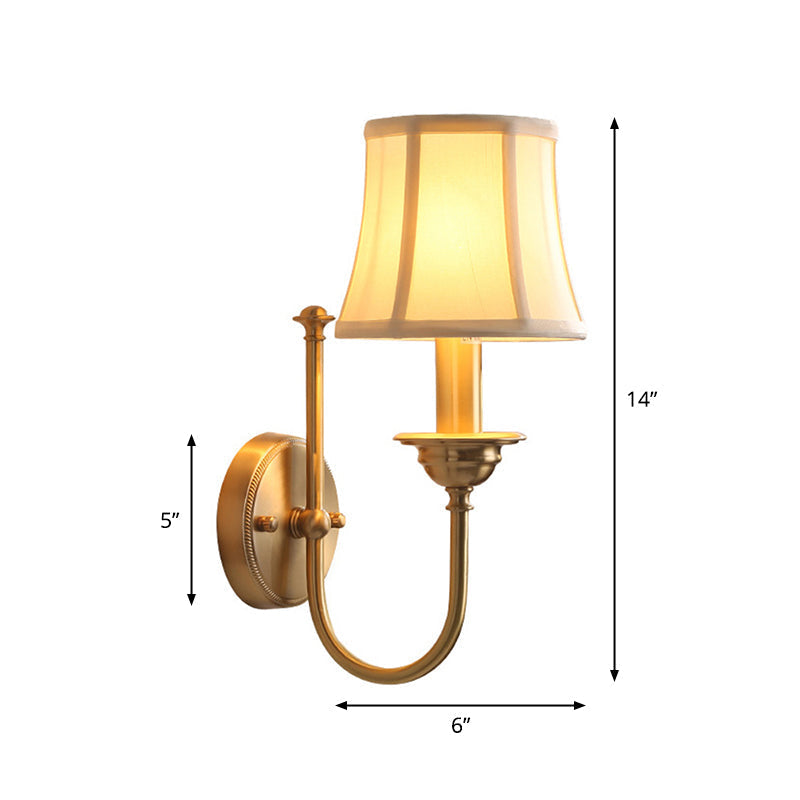 Ausladende Wohnzimmer Wandbeleuchtung Antiqued Stoff 1 Glühbirne Gold Wandlampen mit U-förmigem Arm