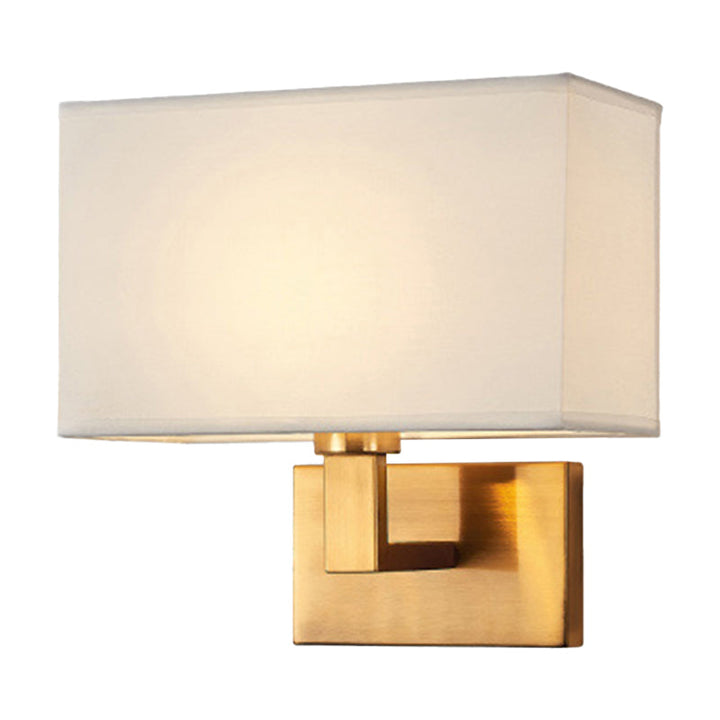 Postmoderne Kubus Wandleuchte Stoff 1-Licht Nachttisch Lese Wandleuchte in Weiß/Beige/Braun mit Schwarz/Gold Arm