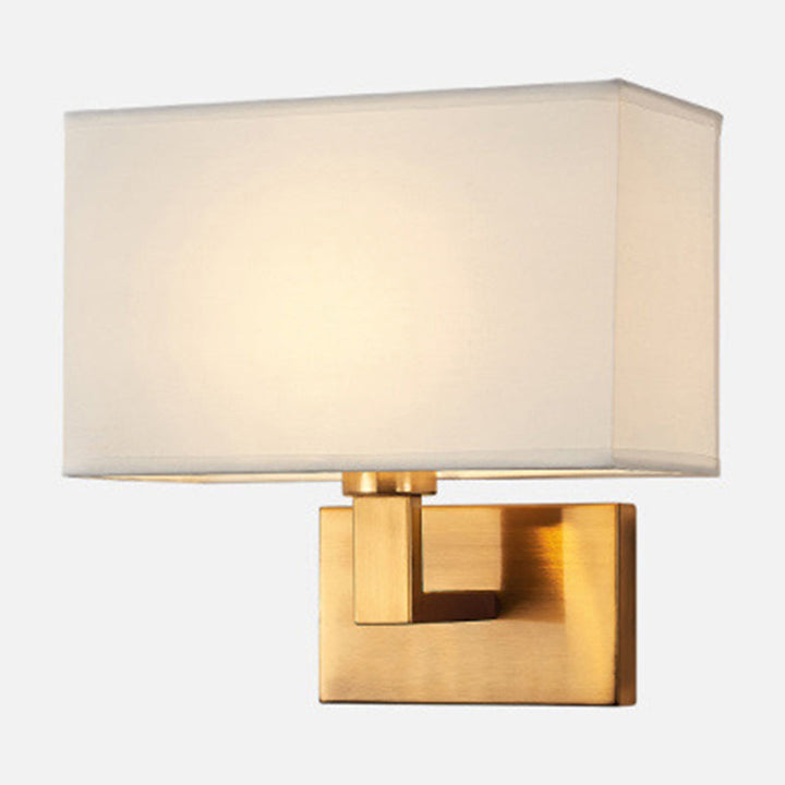 Postmoderne Kubus Wandleuchte Stoff 1-Licht Nachttisch Lese Wandleuchte in Weiß/Beige/Braun mit Schwarz/Gold Arm