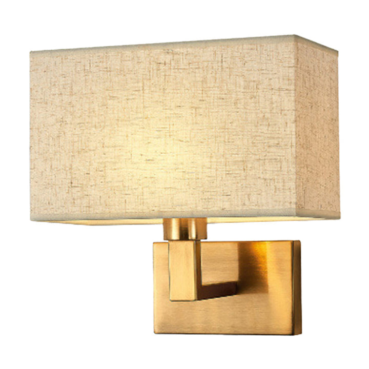 Postmoderne Kubus Wandleuchte Stoff 1-Licht Nachttisch Lese Wandleuchte in Weiß/Beige/Braun mit Schwarz/Gold Arm